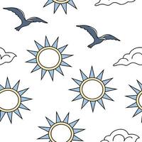 Flat Sunlit summer seamless pattern with sun rays and blue sky accents for an airy open atmosphere concept as Sun rays and blue sky accents arranged seamlessly for creating an airy Clean Pro vector