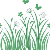 Flat Sunlit grass and flowers seamless tile pattern with gentle spring breezes and vibrant green hues concept as Sunlit grass and flowers sway in a gentle spring breeze creating a Clean Pro vector