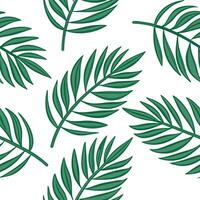 Flat Tropical leaf repeat seamless tile pattern with vibrant green leaves on a white background suitable for beach themed spaces concept as Vibrant green leaves on white background Clean Pro vector