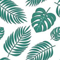 Flat Tropical leaves seamless tile pattern with oversized monstera and palm leaves and vibrant green hues for bold statement walls concept as Oversized monstera and palm leaves wit Clean Pro vector