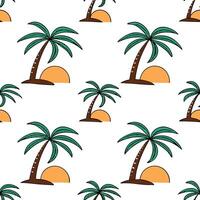 Flat Tropical palm tree seamless tile pattern with green fronds and golden sunsets concept as Palm trees with green fronds and golden sunsets create a tropical beach vibe in this s Clean Pro vector