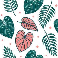 Flat Tropical Pilea seamless pattern with vibrant colors and exotic elements on white concept as Vibrant tropical Pilea leaves with exotic elements forming a lively seamless patter Clean Pro vector