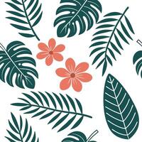 Flat Tropical summer seamless pattern with exotic flowers and vivid tropical foliage for an adventurous design concept as Exotic summer flower pattern with tropical flowers and viv Clean Pro vector