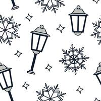 Flat Twinkling snowflake and lantern seamless tile pattern with glowing winter accents concept as Twinkling snowflakes paired with glowing lanterns create a seamless tile pattern w Clean Pro vector