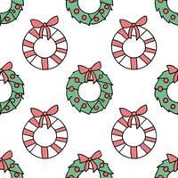 Flat Upcycled Fabric Christmas Wreath concept as A seamless minimal background featuring a repeating pattern of Christmas wreaths made from upcycled fabric scraps in various colors Clean Pro vector