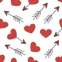 Flat Valentine hearts and arrows seamless tile pattern with vibrant reds and elegant designs for romantic decor concept as Vibrant red hearts and elegant arrows arranged seamlessly Clean Pro vector
