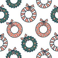 Flat Upcycled Fabric Christmas Wreath concept as A seamless minimal background featuring a repeating pattern of Christmas wreaths made from upcycled fabric scraps in various colors Clean Pro 2 vector