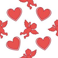 Flat Valentine hearts and cupids seamless tile pattern with playful elements and bright pink tones for cheerful decor concept as Playful hearts and cupids with bright pink tones ar Clean Pro 4 vector