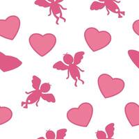 Flat Valentine hearts and cupids seamless tile pattern with playful elements and bright pink tones for cheerful decor concept as Playful hearts and cupids with bright pink tones ar Clean Pro 6 vector
