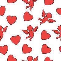 Flat Valentine hearts and cupids seamless tile pattern with playful elements and bright pink tones for cheerful decor concept as Playful hearts and cupids with bright pink tones ar Clean Pro 5 vector