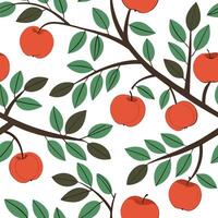 Flat Vibrant apple orchard seamless tile pattern with ripe apples green leaves and autumn hues concept as Ripe apples and green leaves in autumn hues create a vibrant apple orchard Clean Pro vector