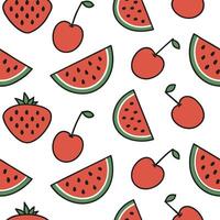 Flat seamless fruit pattern set vibrant colorful fruits repeating design fresh summer healthy lifestyle background concept as seamless pattern featuring vibrant color Clean Pro vector