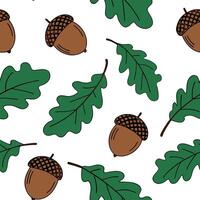Flat Vibrant acorns and oak leaves seamless tile pattern with deep brown and green tones concept as Deep brown acorns and green oak leaves create a vibrant seamless tile pattern fo Clean Pro vector