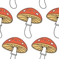 Flat Vibrant autumn mushrooms seamless tile pattern with colorful caps and earthy stems concept as Colorful mushroom caps and earthy stems create a vibrant autumn mushrooms seamles Clean Pro vector