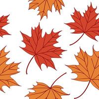 Flat Vibrant autumn maple leaves seamless tile pattern with rich red and orange hues on white background concept as Rich red and orange autumn maple leaves creating vibrant seamles Clean Pro vector