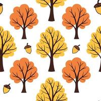 Flat Vibrant autumn trees seamless tile pattern with colorful leaves and acorns for lively fall spaces concept as Colorful autumn leaves and acorns arranged seamlessly to create li Clean Pro 2 vector