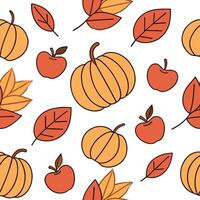 Flat Vibrant autumn harvest seamless tile pattern with pumpkins apples and colorful leaves concept as Pumpkins apples and colorful leaves in vibrant autumn tones create a harvest t Clean Pro vector