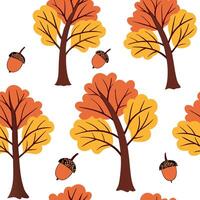 Flat Vibrant autumn trees seamless tile pattern with colorful leaves and acorns for lively fall spaces concept as Colorful autumn leaves and acorns arranged seamlessly to create li Clean Pro 3 vector