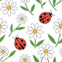 Flat Vibrant Easter daisies and ladybugs seamless tile pattern with playful spring elements concept as Playful spring elements like vibrant Easter daisies and ladybugs create seaml Clean Pro vector