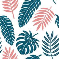 Flat Vibrant summer leaves seamless pattern with banana leaves and tropical greenery for bold summer vibes concept as Bold banana leaves and tropical greenery arranged in a seamles Clean Pro vector