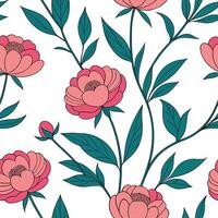 Flat Vibrant peony seamless tile pattern with full blooms in bright pink and subtle soft hues concept as Bright pink peonies with full blooms and soft hues create a seamless spring Clean Pro vector