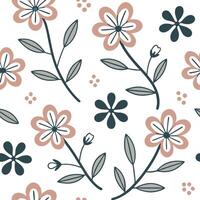 Flat Vintage botanical seamless tile pattern with retro flower illustrations and antique color palette for nostalgic interiors concept as Retro flower illustrations with antique co Clean Pro vector