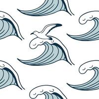 Flat Vintage summer waves seamless pattern with muted ocean hues and distressed textures for a retro beach design concept as Retro summer wave pattern with muted ocean hues and dis Clean Pro vector