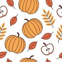 Flat Warm autumn harvest seamless tile pattern with pumpkins cornstalks and colorful leaves concept as Pumpkins cornstalks and colorful leaves in warm tones create a warm autumn ha Clean Pro vector