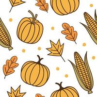 Flat Warm autumn harvest seamless pattern with corn stalks pumpkins and fall leaves for a cozy harvest feel concept as Cozy autumn harvest pattern with corn stalks pumpkins and fal Clean Pro vector