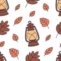 Flat Warm autumn lanterns and leaves seamless tile pattern with cozy textures and colors concept as Autumn lanterns and warm leaves create a cozy seamless tile pattern with rich te Clean Pro vector
