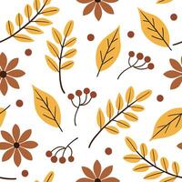 Flat Warm autumn seamless pattern with fall flowers leaves and berries for a colorful harvest inspired design concept as Colorful autumn pattern with fall flowers leaves and berrie Clean Pro vector