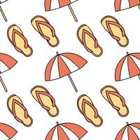 Flat Warm summer seamless tile pattern with beach umbrellas and sandals for sunny vacation spots concept as Beach umbrellas and sandals in a seamless tile pattern designed for sunn Clean Pro vector