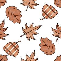 Flat Warm toned autumn plaid and leaf seamless tile pattern with rustic textures concept as Autumn plaid in warm tones combined with leaves create a cozy rustic seamless tile patte Clean Pro vector