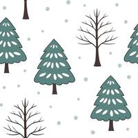 Flat Winter trees seamless pattern with snow covered branches and icy textures for a peaceful cold season design concept as Serene winter trees pattern with snow covered branches a Clean Pro 3 vector