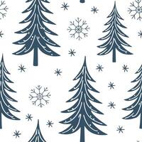 Flat Winter trees seamless pattern with snow covered branches and icy textures for a peaceful cold season design concept as Serene winter trees pattern with snow covered branches a Clean Pro 13 vector
