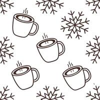 Flat Winter warmth seamless tile pattern with hot cocoa and snowflakes for cozy kitchen decor concept as Hot cocoa and snowflakes arranged seamlessly to create cozy and warm winter Clean Pro 7 vector