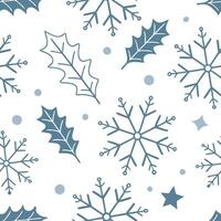 Flat Winter whites seamless pattern with snowflakes frosted trees and soft snow for a serene peaceful winter design concept as Serene winter whites pattern with snowflakes frosted Clean Pro 2 vector