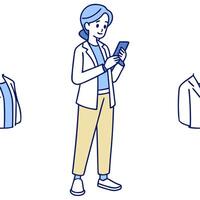 Flat Woman holds smartphone with mockup chat box screen symbolizes digital communication and social network interaction concept as Highlights seamless messaging tools and their ro Clean Pro vector