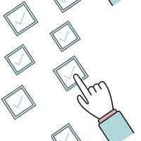 Floating checkmarks being selected by a hand for workflow approvals concept as A hand selecting floating checkmarks in a seamless workflow approval process in Photo Stock Concept Clean Pro vector