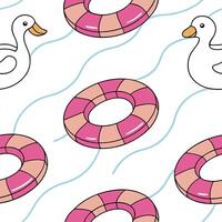 Floating inner tube seamless tile pattern with colorful rings bobbing on the pool surface concept as Floating inner tubes in bright colors create a fun playful seamless tile patter Clean Pro vector
