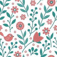 Folk art seamless pattern with floral and animal elements for a whimsical nature inspired design concept as Whimsical folk art pattern with floral and animal elements perfect for a Clean Pro vector
