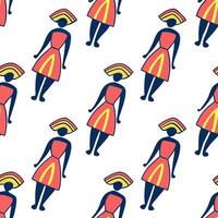 Folk art seamless pattern with abstract figures and vibrant hues for a playful contemporary cultural vibe concept as Playful folk art pattern with abstract figures and vibrant hues Clean Pro vector