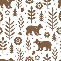 Folk art seamless pattern with animal figures and earthy tones for a natural rustic cultural design concept as Rustic folk art pattern with animal figures and earthy tones perfect Clean Pro vector
