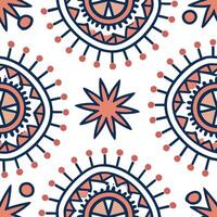 Folk art seamless pattern with tribal symbols and geometric shapes for a dynamic energetic cultural aesthetic concept as Dynamic folk art pattern with tribal symbols and geometric Clean Pro vector