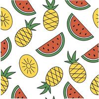 Fresh summer seamless tile pattern with watermelon and tropical fruits for vibrant outdoor dining concept as Watermelon and tropical fruits arranged in a seamless tile pattern for Clean Pro vector