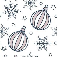Frosty snowflake and Christmas ornament seamless tile pattern with shimmering accents concept as Shimmering Christmas ornaments paired with frosty snowflakes create a seamless tile Clean Pro vector