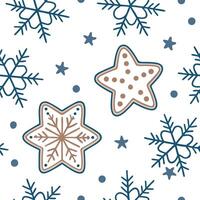 Frosty snowflake and Christmas cookie seamless tile pattern with sweet holiday elements concept as Sweet holiday cookies paired with frosty snowflakes create a seamless tile patter Clean Pro vector