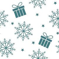 Frosty snowflake and gift box seamless tile pattern with sparkling winter accents concept as Sparkling snowflakes and gift boxes create a frosty seamless tile pattern with winter a Clean Pro vector