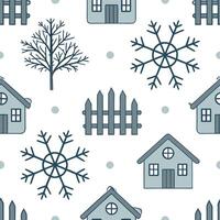 Frosty snow covered rooftops seamless tile pattern with winter village elements concept as Snow covered rooftops and winter village elements create a frosty seamless tile pattern p Clean Pro vector