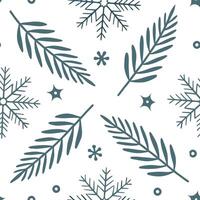 Frosty snowflake and evergreen branch seamless tile pattern with winter forest elements concept as Snowflakes paired with evergreen branches create a frosty seamless tile pattern w Clean Pro vector